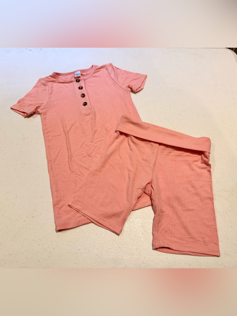 Lou Lou & Company Pink Ribbed Shorty Top and Bike Shorts Set size 6/7